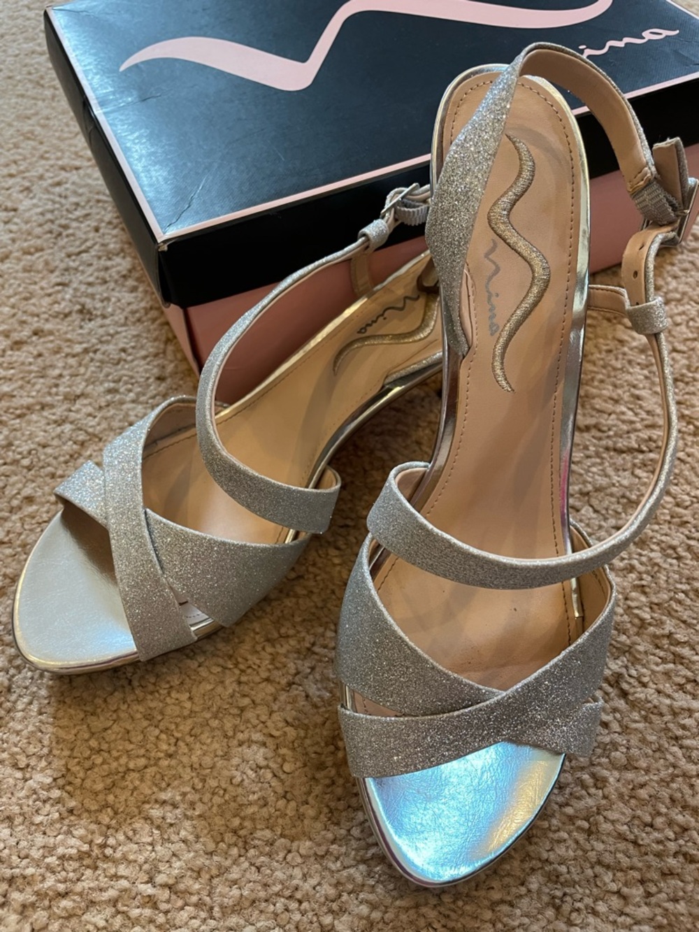 Silver metallic heels